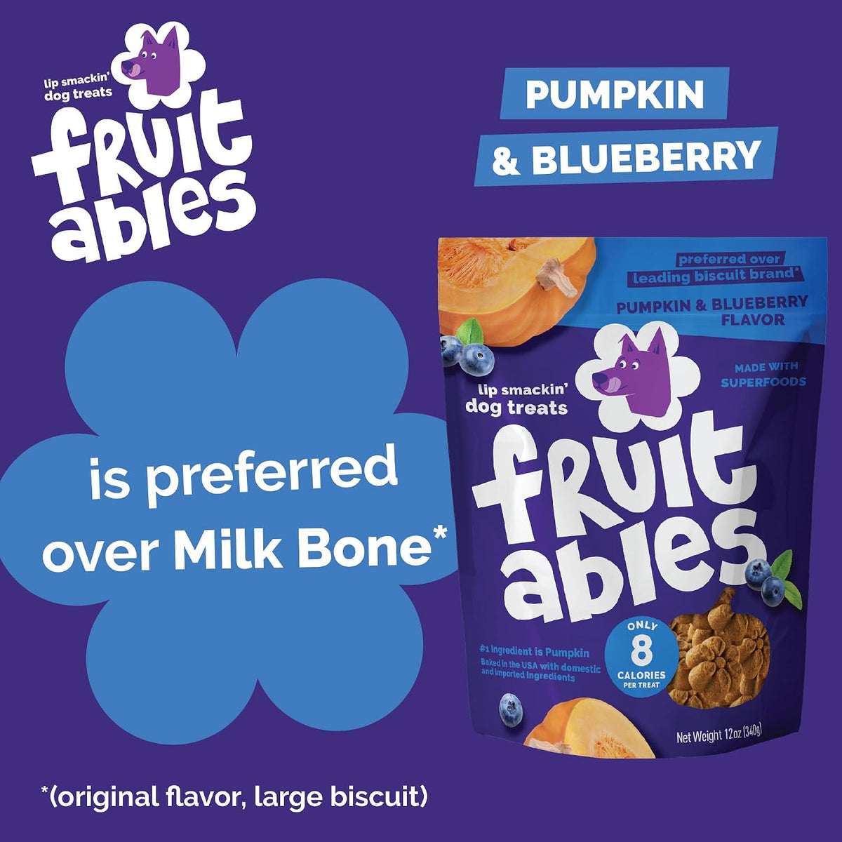 Baked Dog Treats, Low Calorie Treats, Pumpkin & Blueberry, 7Oz