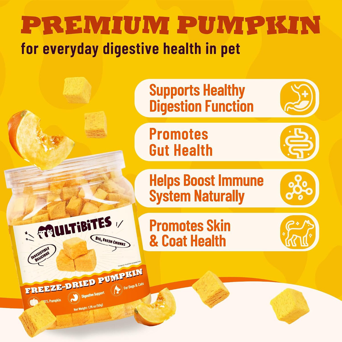Freeze Dried Pumpkin Treats for Dogs, Single Ingredient, 1.76Oz